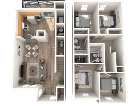 Bull Run four bedroom two bathroom townhome floorplan